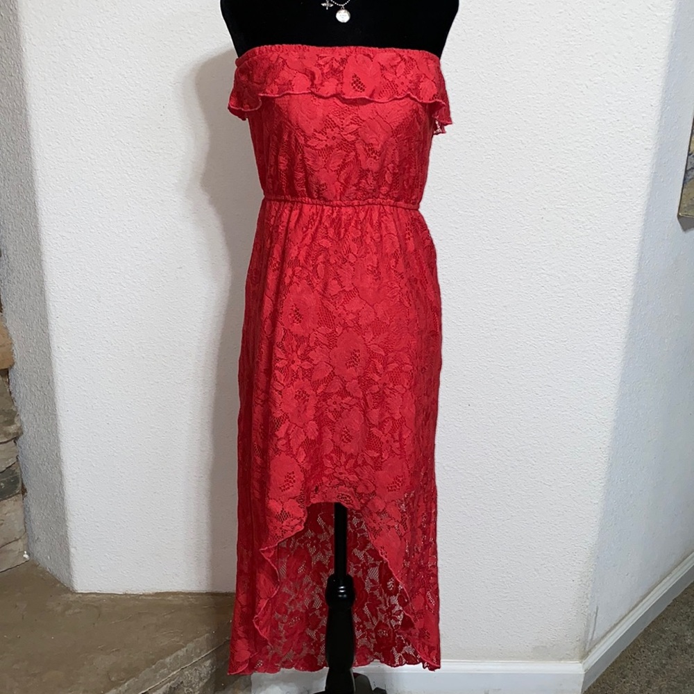 Trixxi- Red Lace High Low Dress